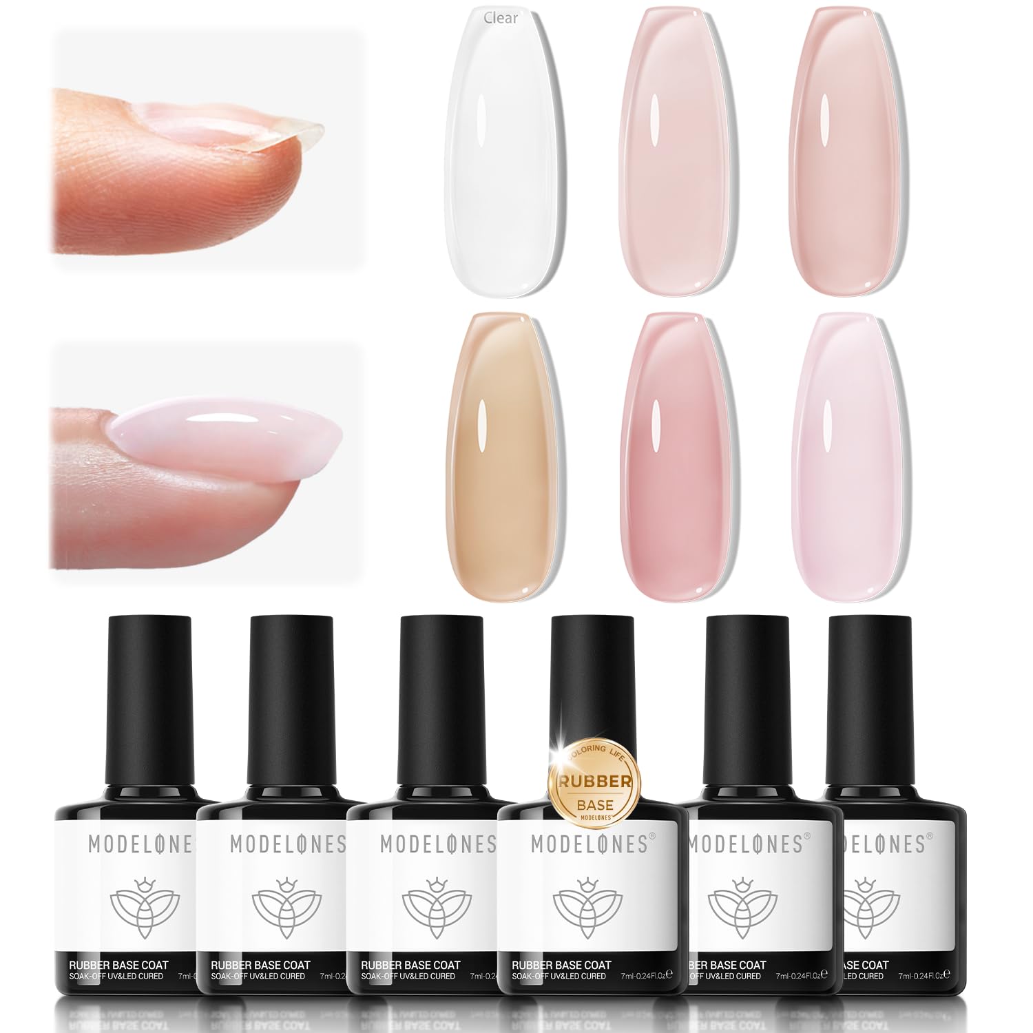 modelones Rubber Base Builder Nail Gel Polish — 6-in-1 Strengthener & Extension (6-Color Set)