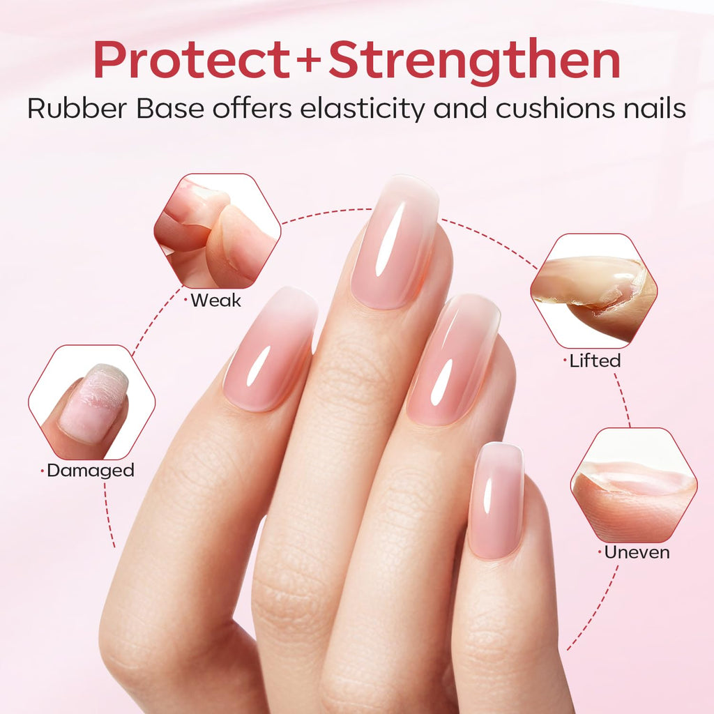 modelones Rubber Base Builder Nail Gel Polish — 6-in-1 Strengthener & Extension (6-Color Set)