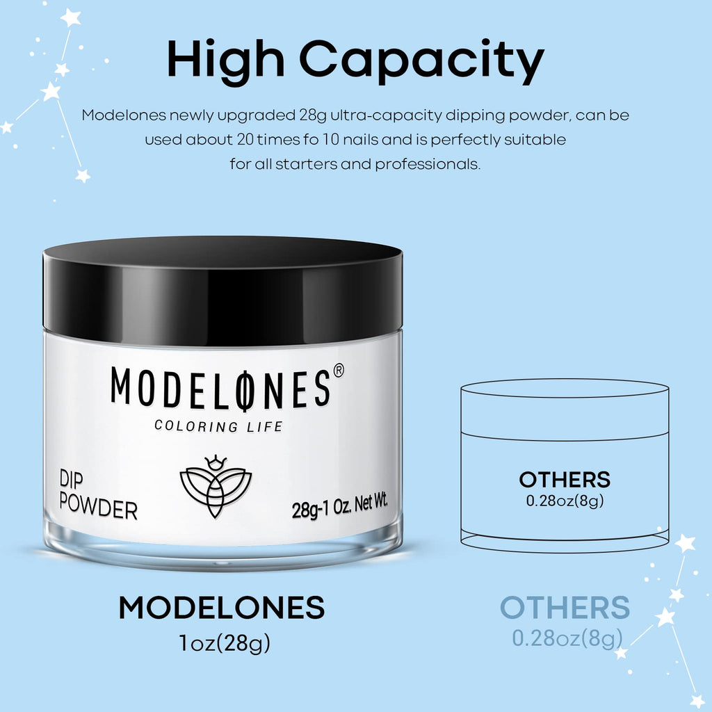 Modelones Dip Powder White – No Lamp Cure, 1 oz, Long-Lasting French Nail Art at Home