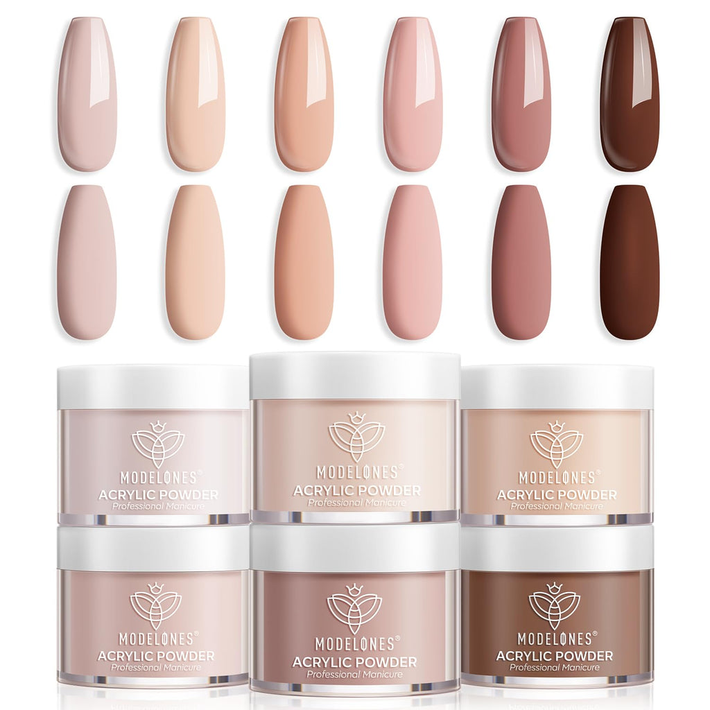 Modelones Acrylic Powder Kit – 6 Nude Colors for Everyday Nails (No Lamp)