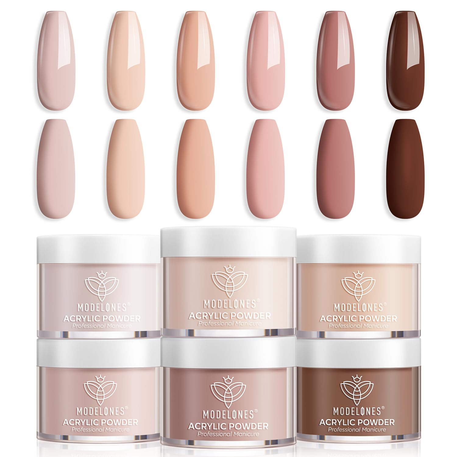 Modelones Acrylic Powder Kit – 6 Nude Colors for Everyday Nails (No Lamp)