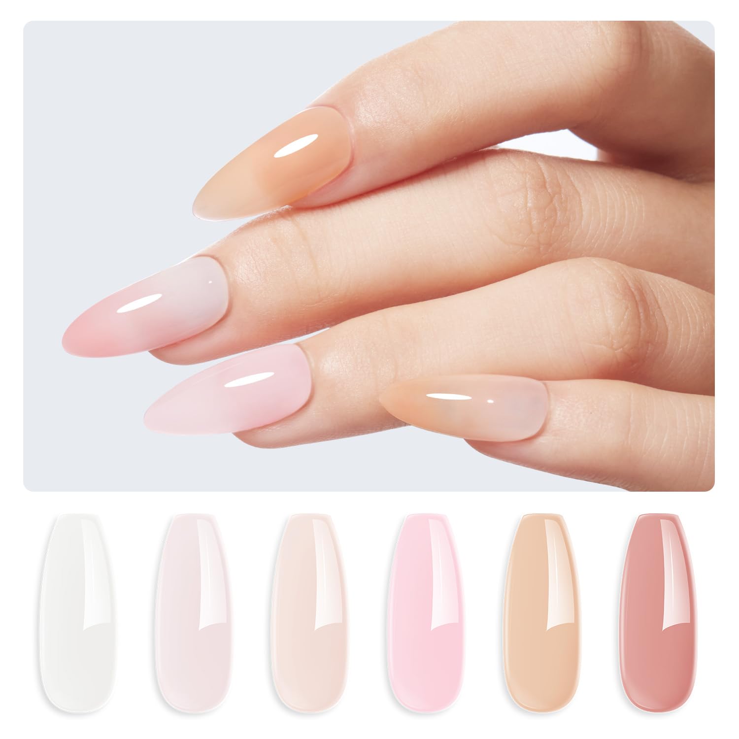 Modelones Rubber Base Builder Gel Polish — 6-Color Nude Pink Set with 6-in-1 Base Coat, Apex Builder & Extension