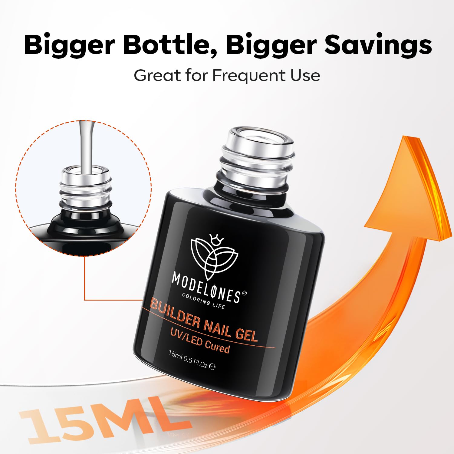 Modelones Builder Nail Gel 7-in-1 Clear Gel with 9mm Brush | 15ml, LED Curing