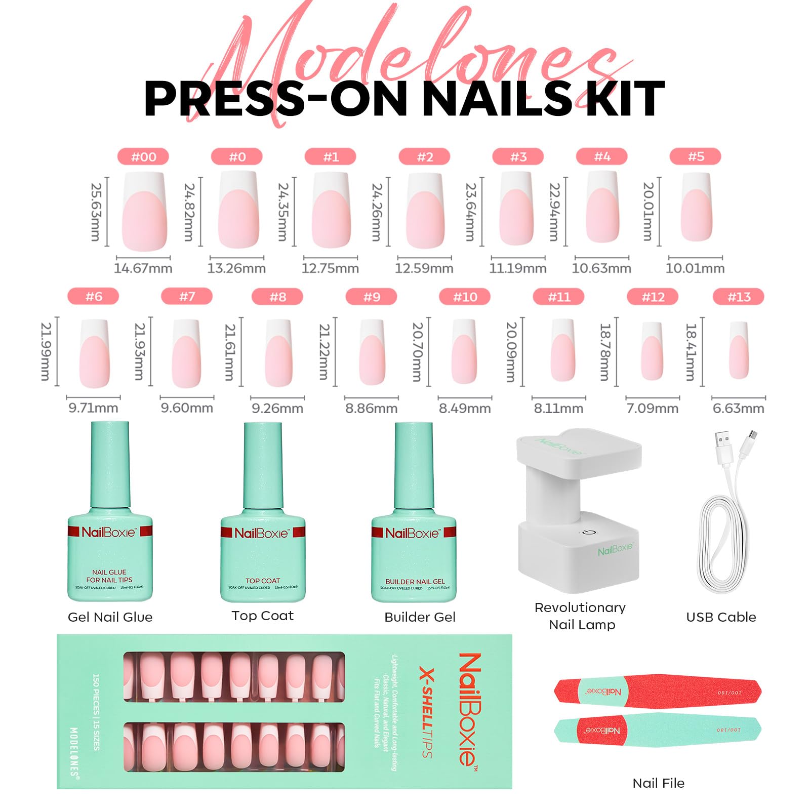 Modelones Gel Nail Kit with LED Light – 150 PCS Press-On Nails, Builder Gel, Glue, Top Coat, French Tip