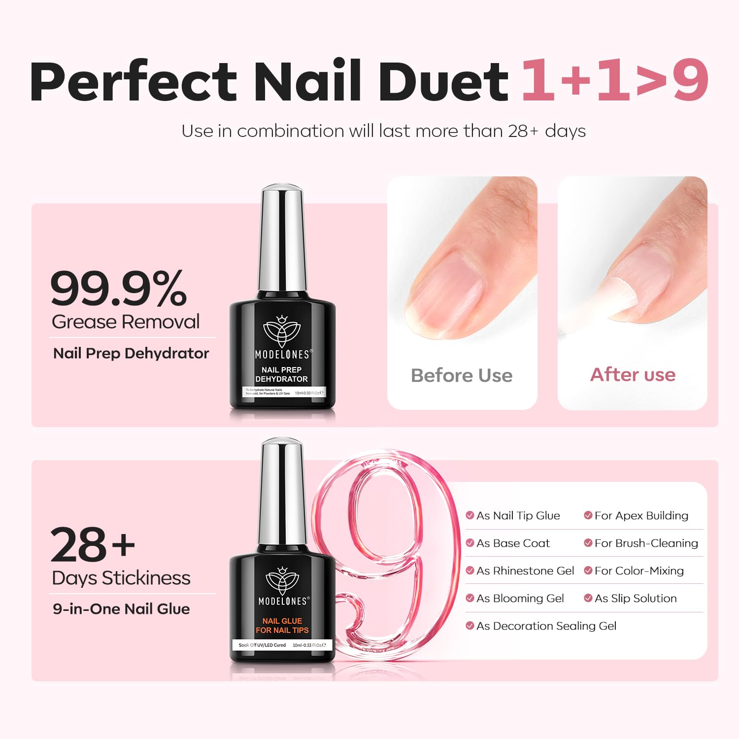 Modelones X Nail Gel Kit: 510 Short Oval Tips, 9-in-1 Glue, UV/LED Lamp