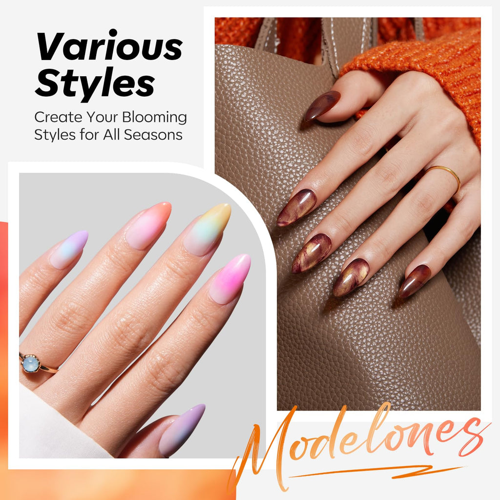 modelones Gel Top Coat & Blooming Set – 15ml, 3-Piece Nail Art Kit