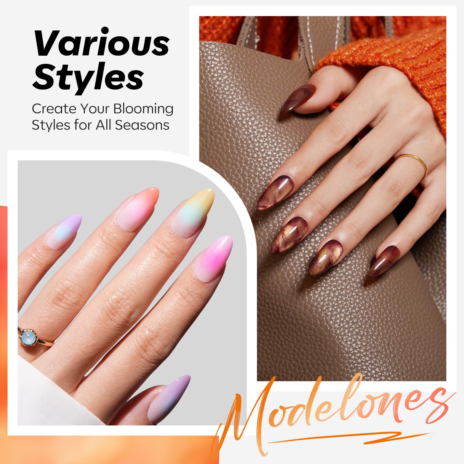 modelones Gel Top Coat & Blooming Set – 15ml, 3-Piece Nail Art Kit