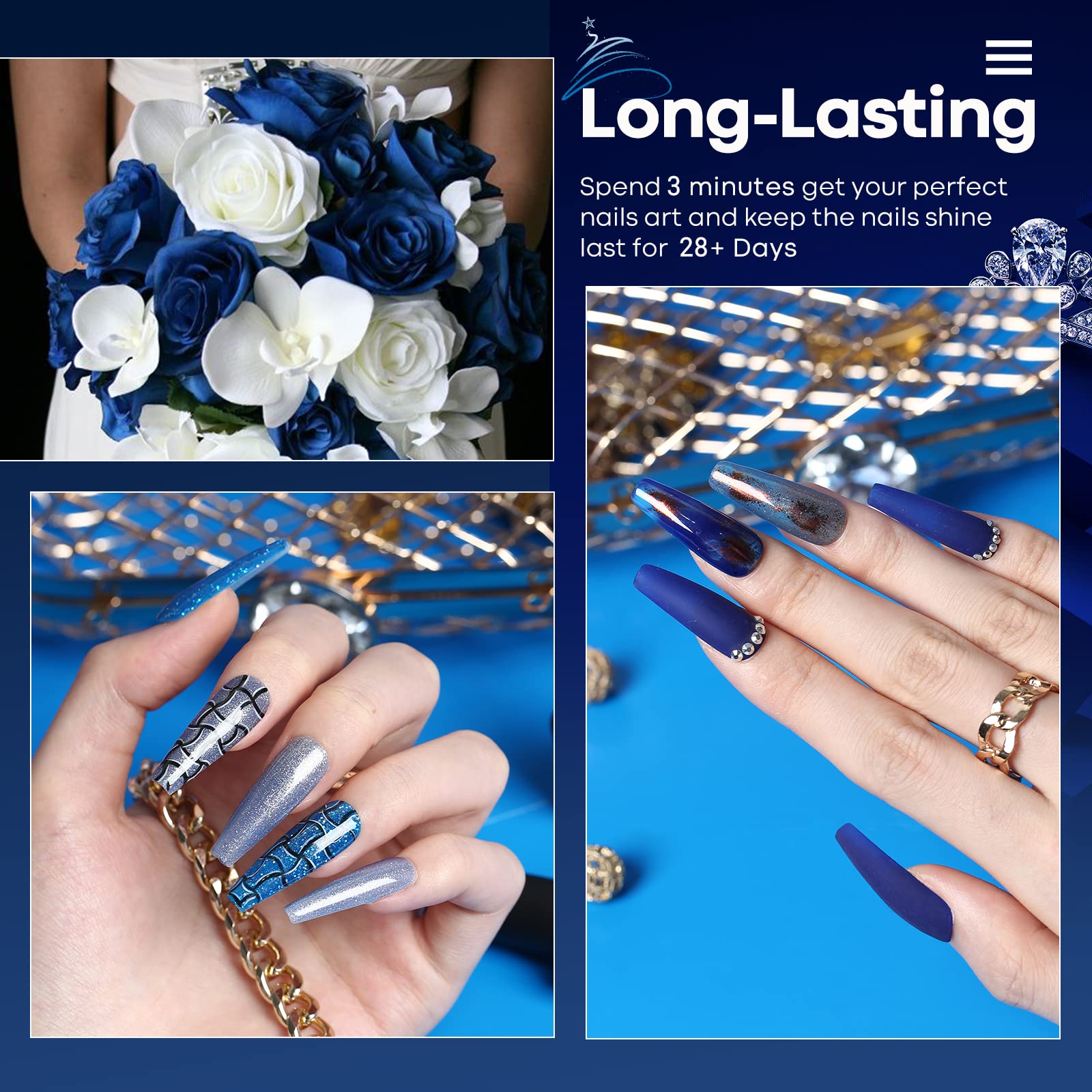 Modelones Blue Gel Nail Polish Set — 6 Color-Changing Glitter Gels for Winter Nails