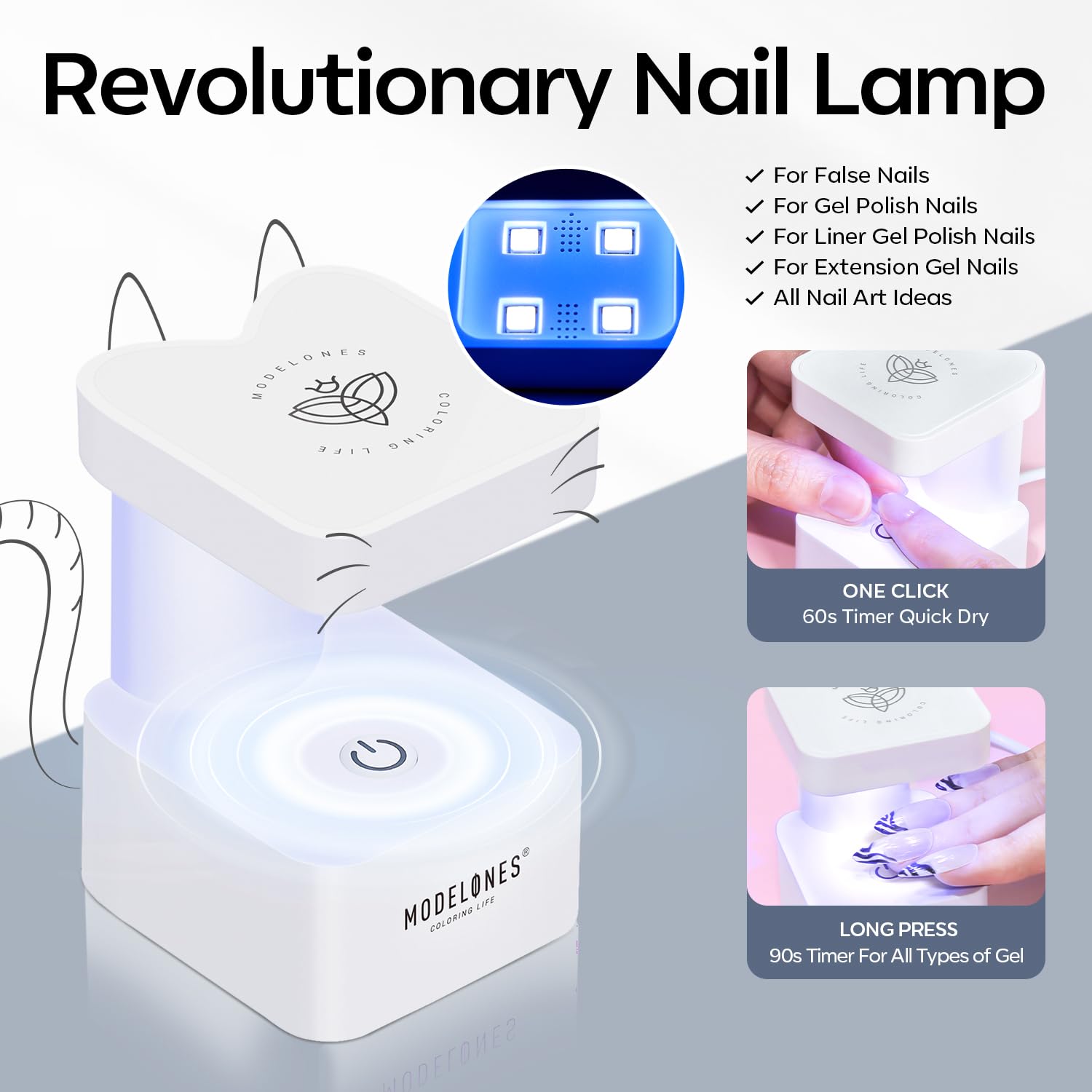 Modelones X Nail Gel Kit Short Coffin – 510pcs, 15 Sizes, 9-in-One Glue, USB UV/LED Lamp