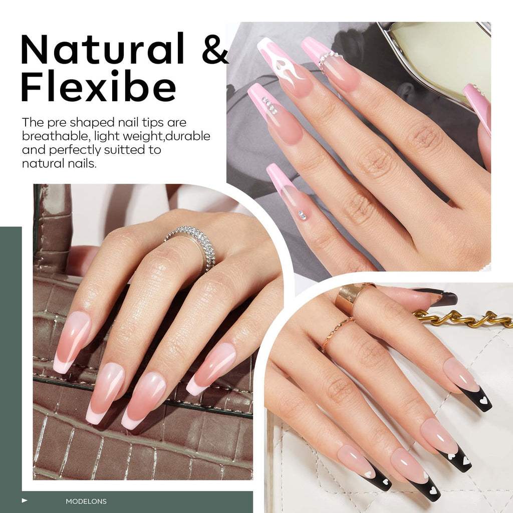 Modelones X Nail Gel Kit – 510 Pcs Long Coffin Tips, 9-in-One Glue, Portable UV/LED Lamp, Home Salon