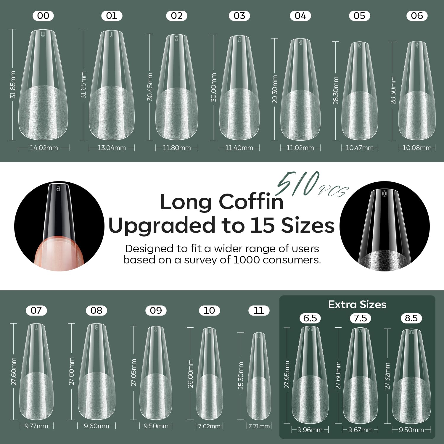 Modelones X Nail Gel Kit – 510 Pcs Long Coffin Tips, 9-in-One Glue, Portable UV/LED Lamp, Home Salon