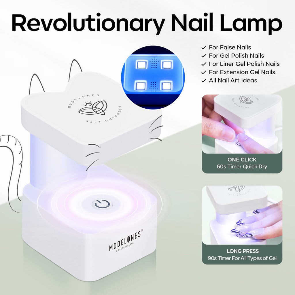 Modelones X Nail Gel Kit – 510 Pcs Long Coffin Tips, 9-in-One Glue, Portable UV/LED Lamp, Home Salon