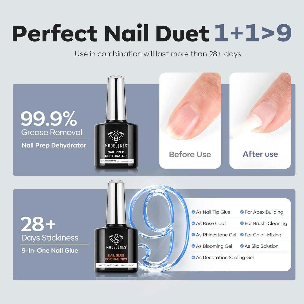 Modelones X Nail Gel Kit Short Coffin – 510pcs, 15 Sizes, 9-in-One Glue, USB UV/LED Lamp