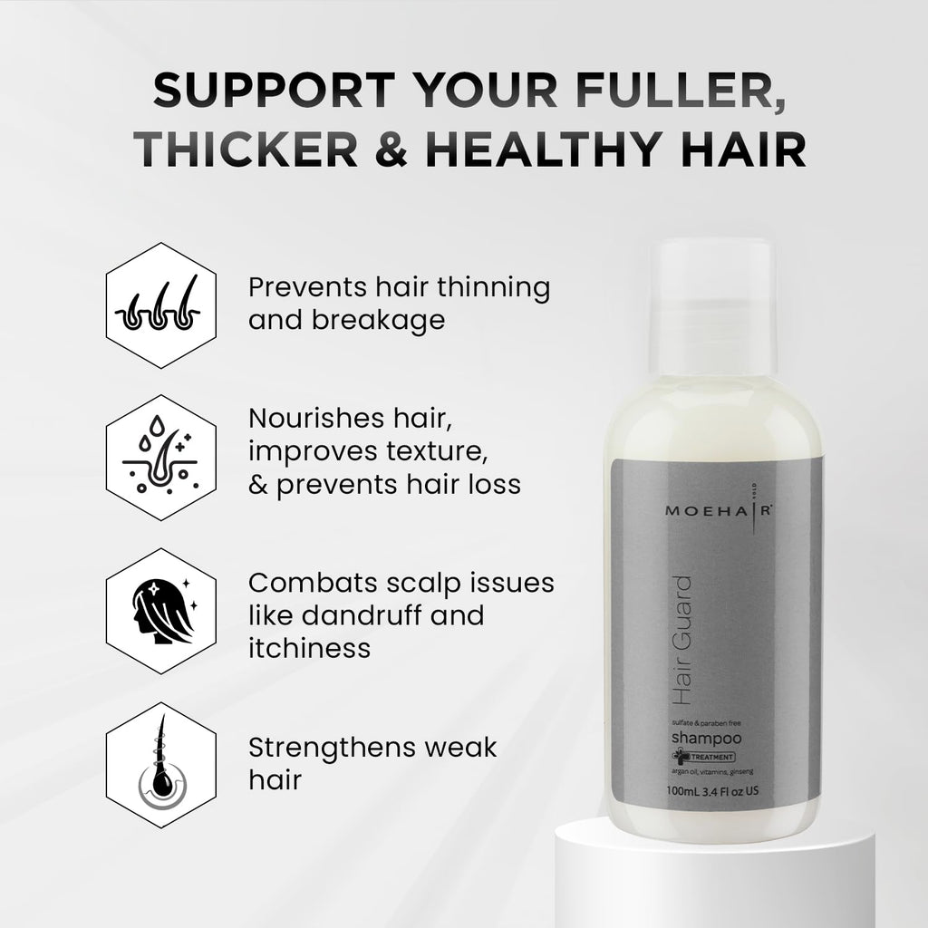 MOEHAIR Hair Guard Shampoo Travel Size — Thickening & Volumizing Cleanser with Argan Oil, Ginseng & Vitamins (3.4 oz)