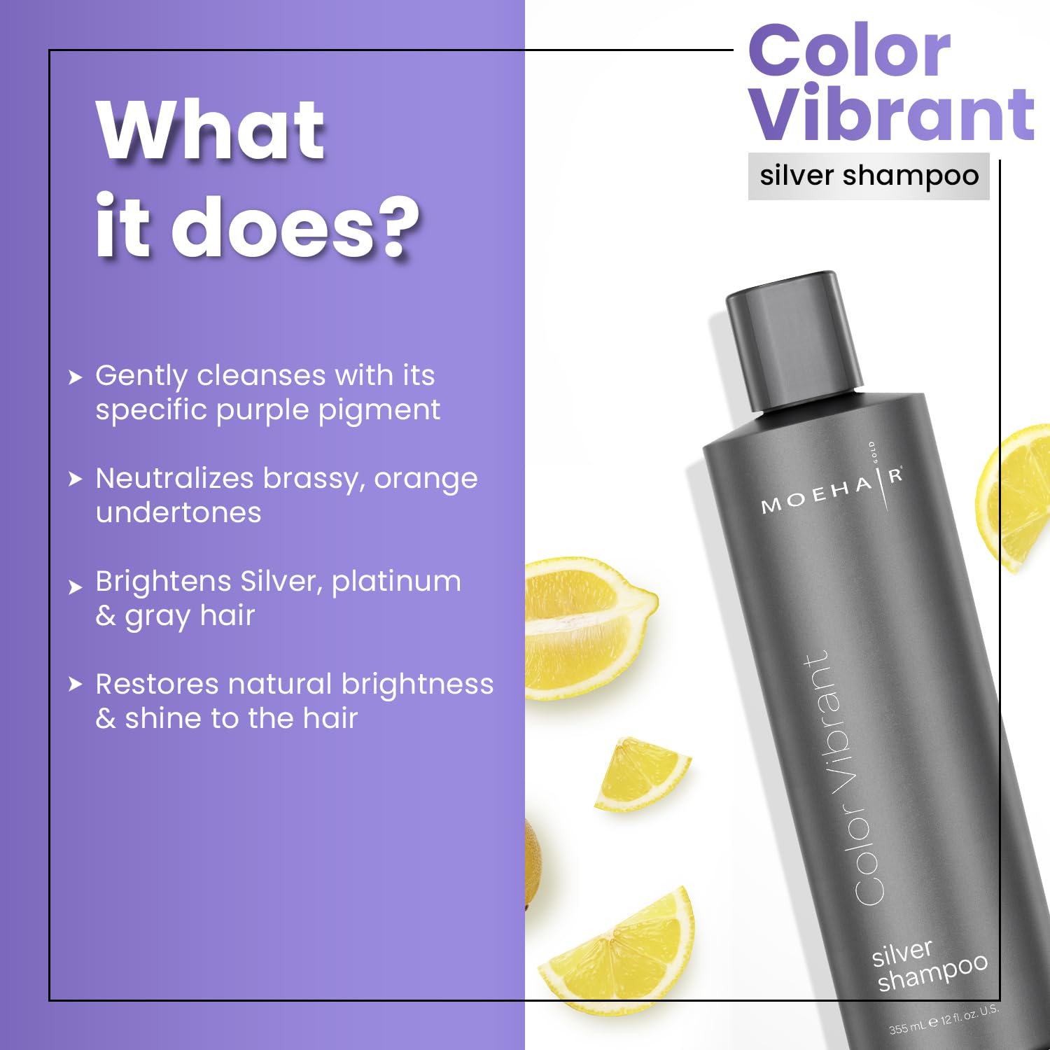 MOEHAIR Color Vibrant Silver Shampoo – Enhance Silver & Purple Tones (12 Fl Oz)