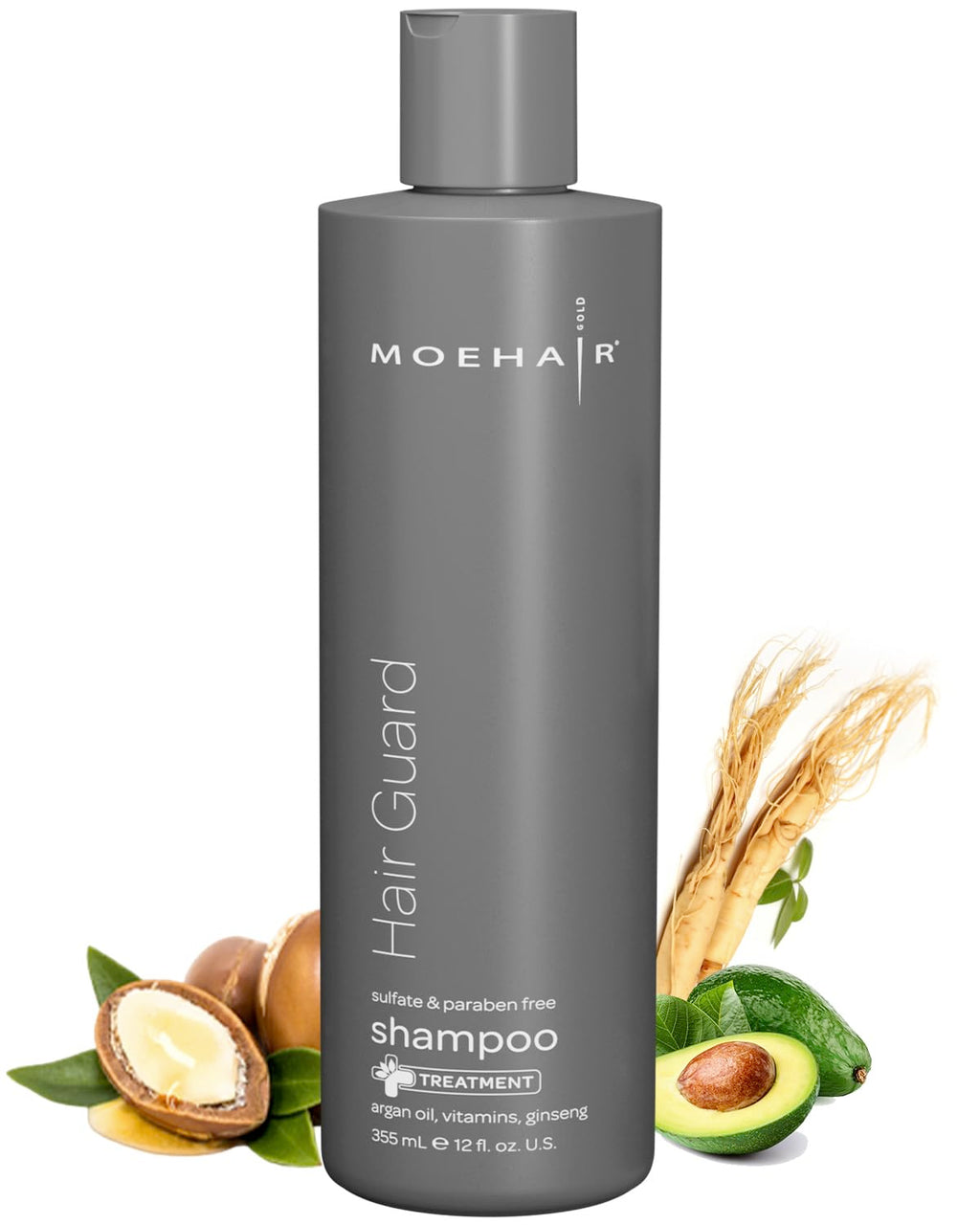 MOEHAIR Hair Guard Shampoo | Stimulates Follicles, Thickens & Volumizes | Argan Oil, Ginseng & Vitamins | Paraben & Sulfate Free | 12 Fl Oz