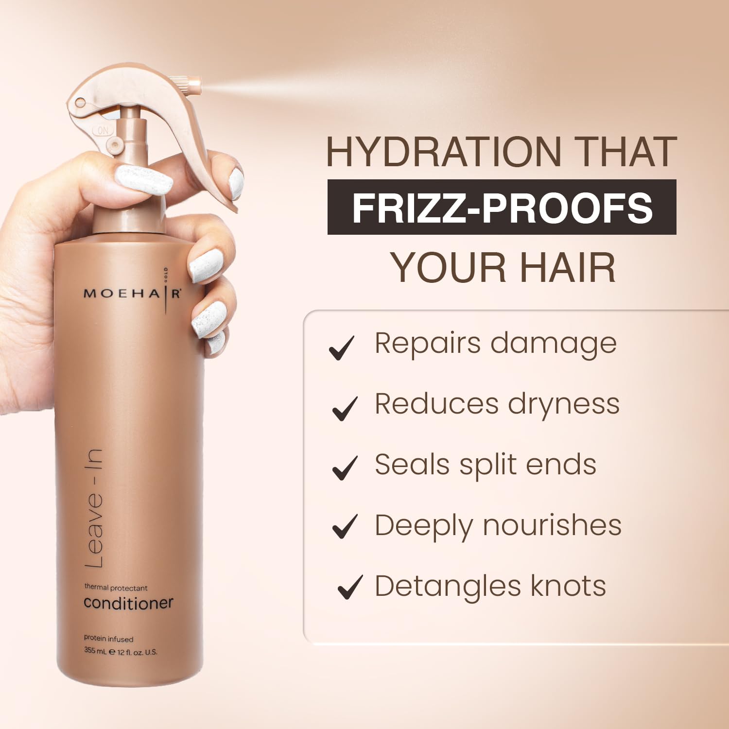 MOEHAIR Leave-in Conditioner (12 Fl Oz) – Argan Oil & Proteins | Detangler for Curly Hair