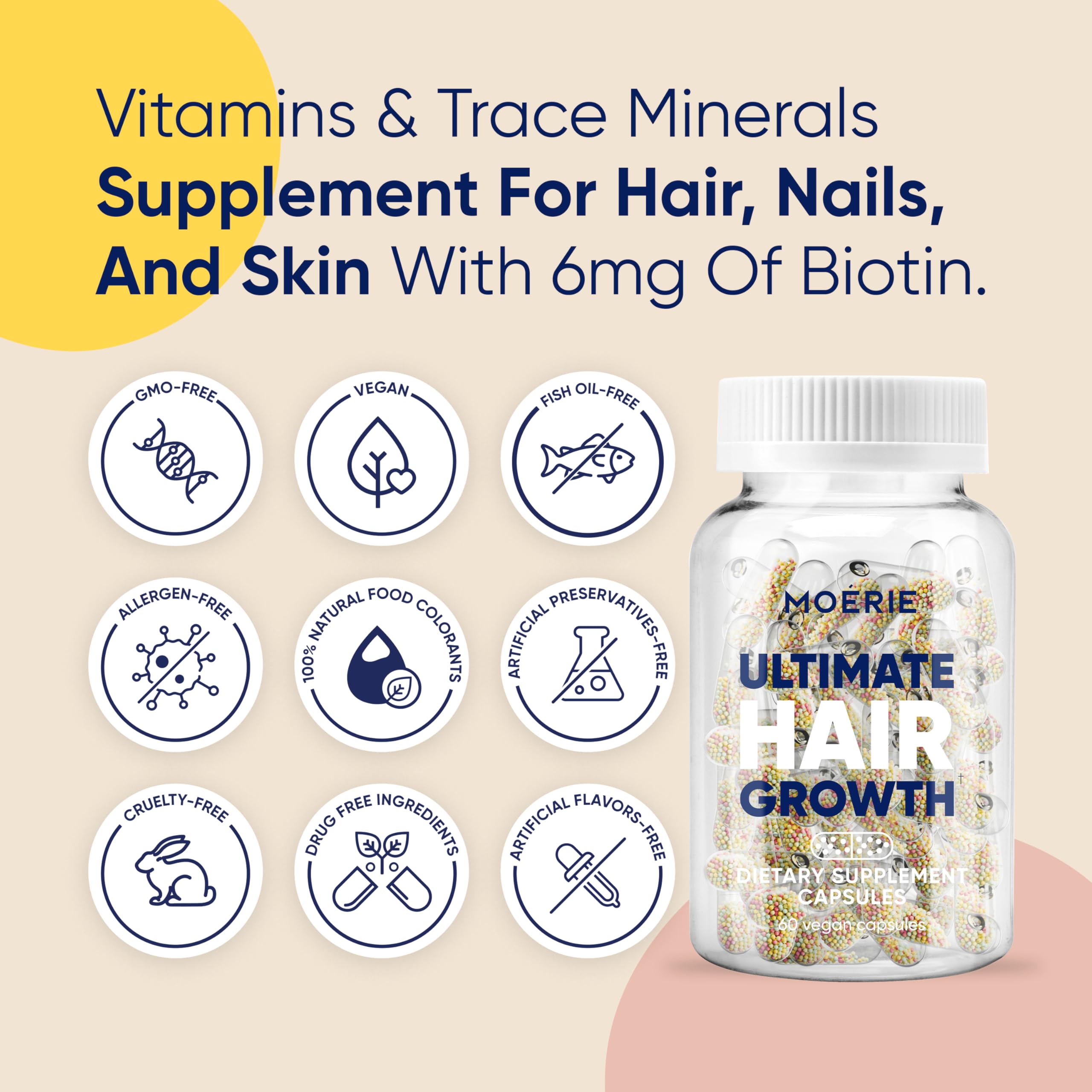 Moerie Ultimate Hair Boost Supplement – Biotin & Minerals for Hair, Skin, Nails – 60 Capsules