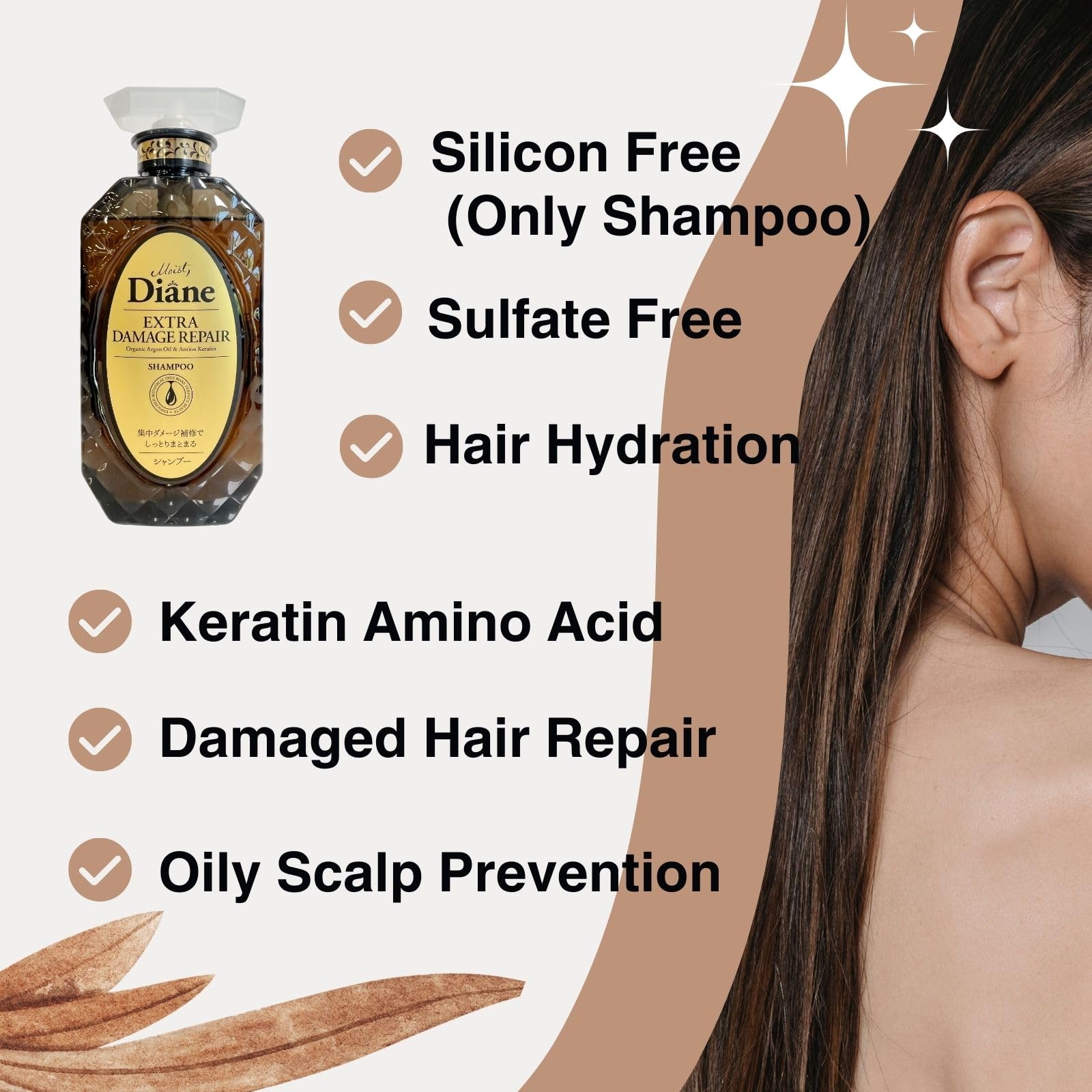 Moist Diane Sulfate-Free Shampoo for Damaged & Color-Treated Hair | Argan Oil & Japanese Collagen