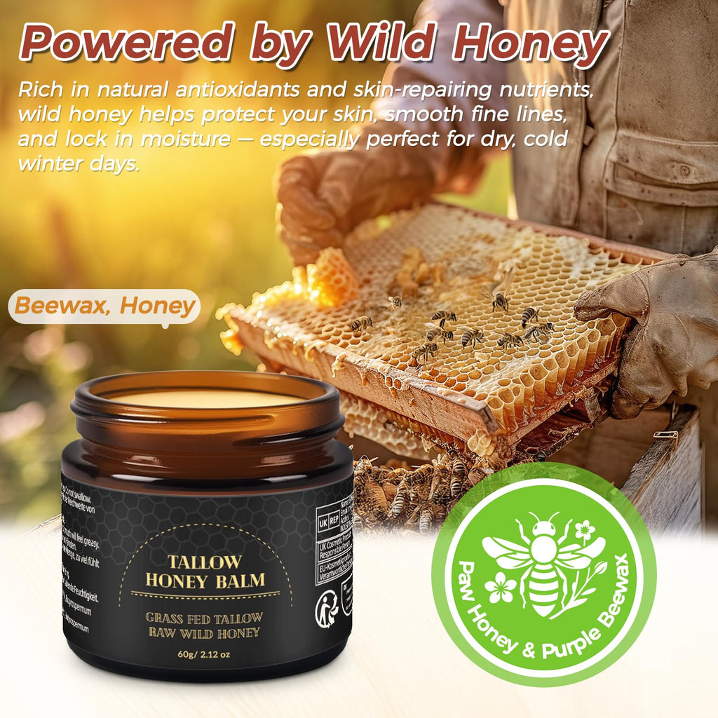 Mokasakiso Beef Tallow Honey Balm — Organic Grass-Fed Tallow Moisturizer (60g)