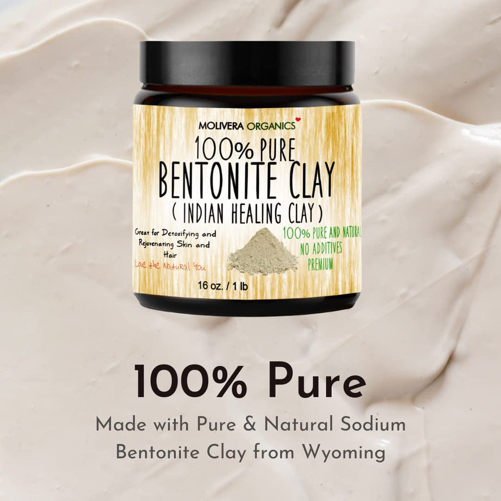 Molivera Organics Premium Bentonite Clay – 1 lb Pure Detoxifying Clay for Face & Hair | USA Made