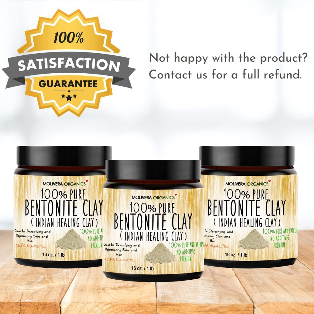 Molivera Organics Premium Bentonite Clay – 1 lb Pure Detoxifying Clay for Face & Hair | USA Made