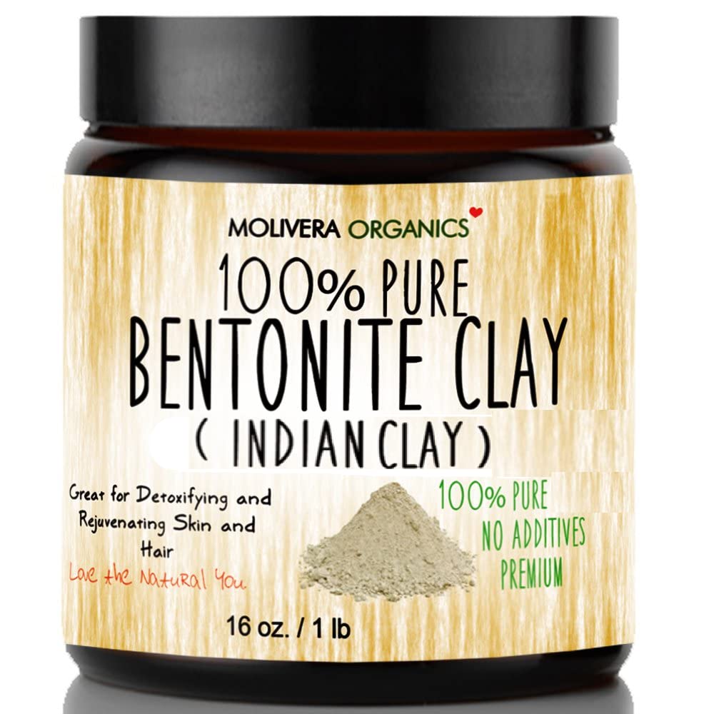 Molivera Organics Premium Bentonite Clay – 1 lb Pure Detoxifying Clay for Face & Hair | USA Made