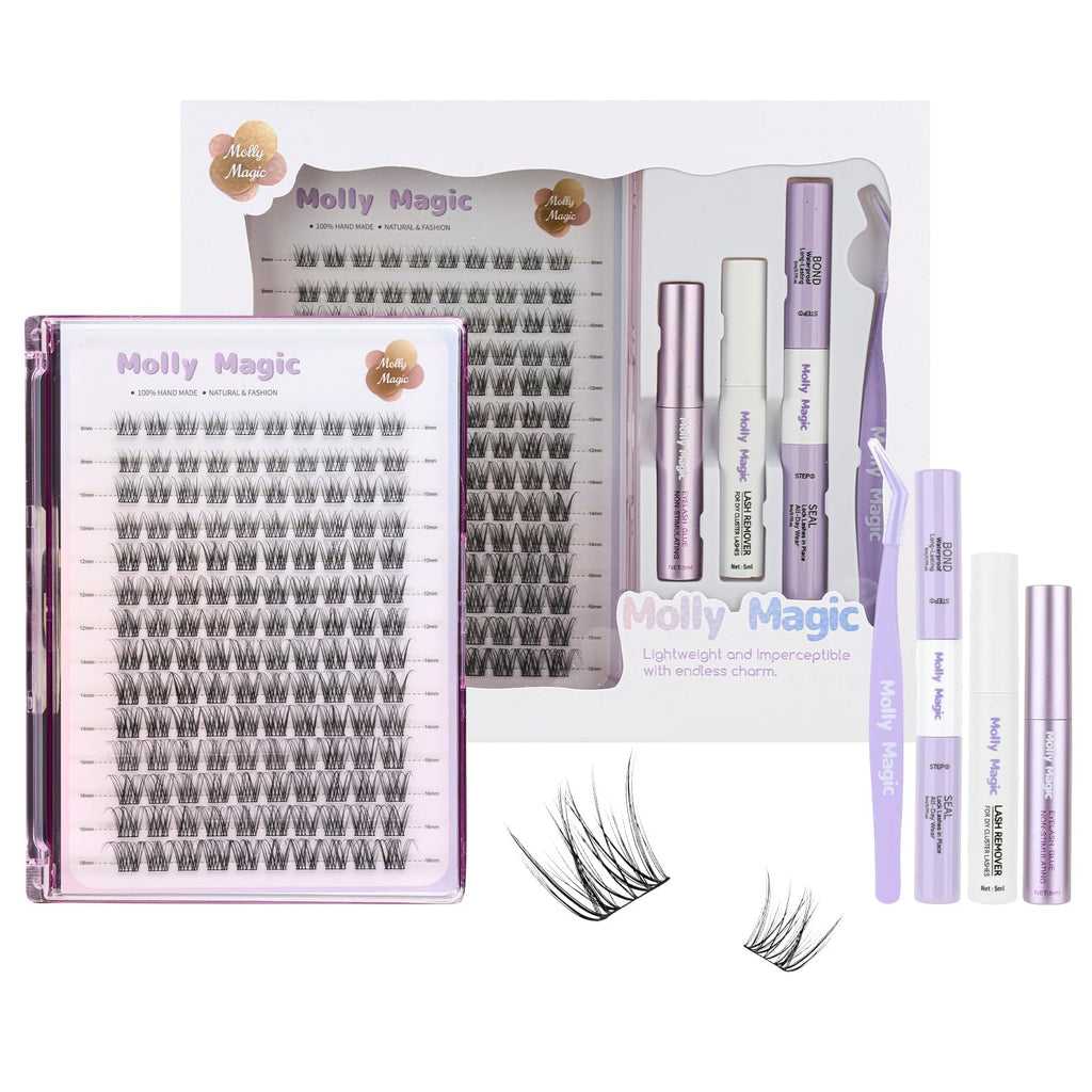 Molly Magic Venus Lash Clusters – Wispy 8–18mm D-Curl DIY Lashes with Invisible 0.03mm Band