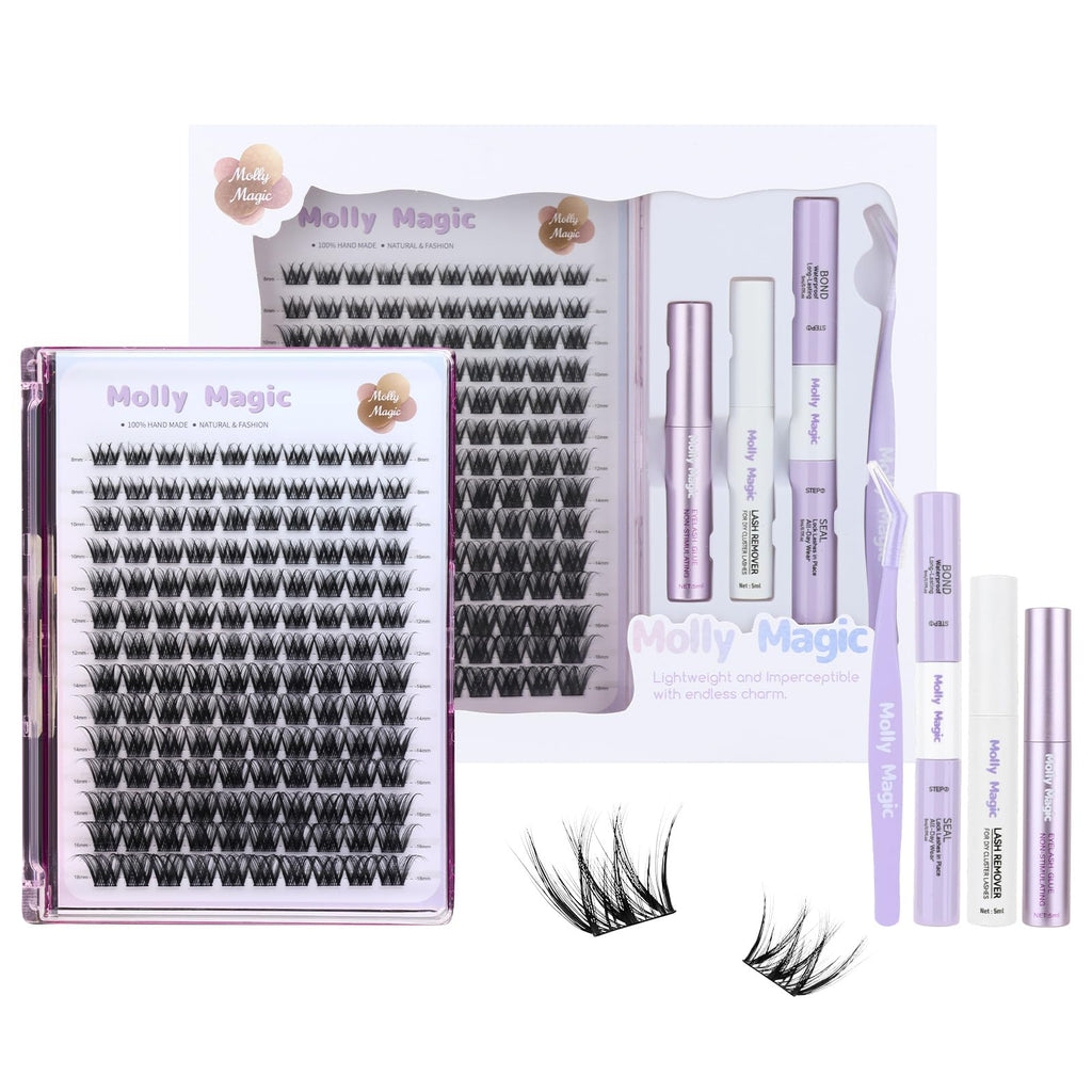 Molly Magic Victoria Lash Clusters Kit – Wispy D-Curl DIY Lashes with Bond & Seal