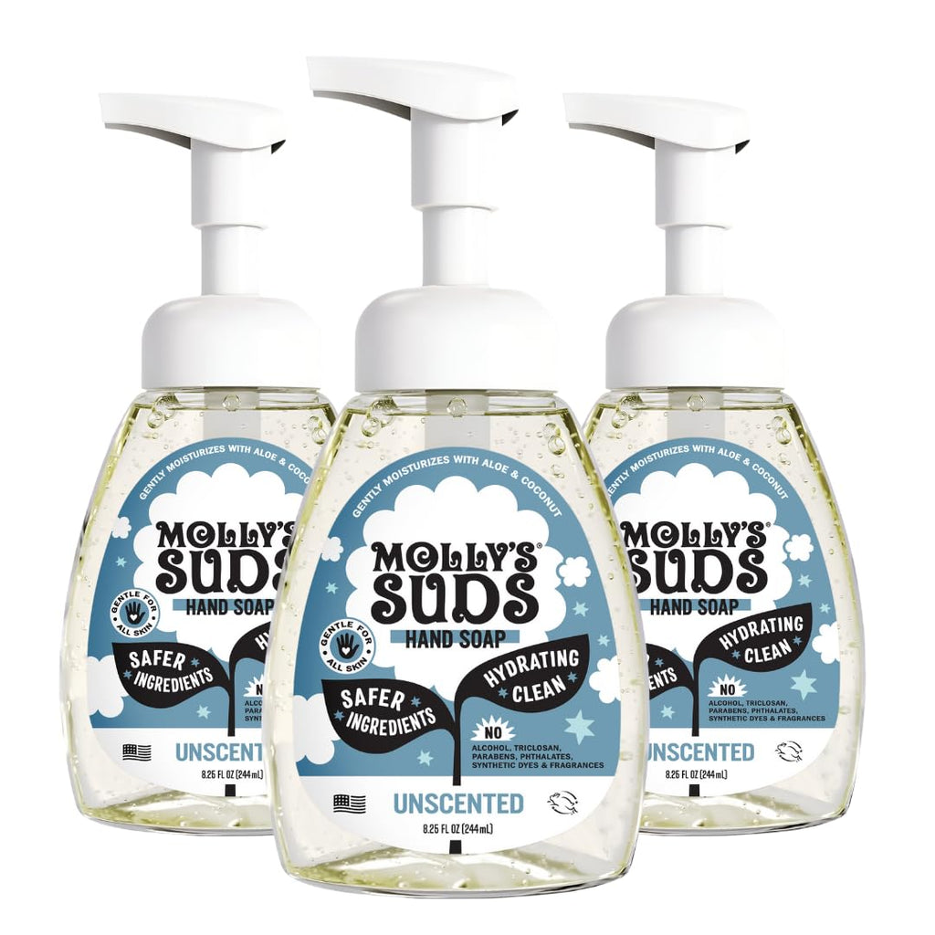 Molly's Suds Foaming Hand Soap – Aloe & Coconut Oil, Unscented, 8.25 oz, Pack of 3