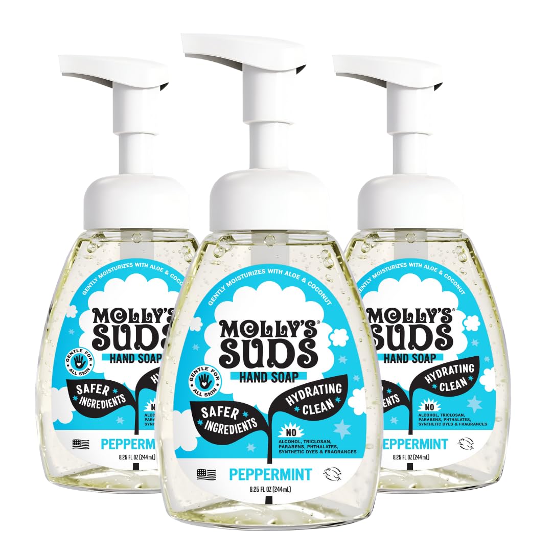Molly's Suds Foaming Hand Soap with Aloe & Coconut Oil — Peppermint, Pack of 3 (8.25 oz each)