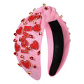 MOLOCH Valentine's Day Beaded Heart Headband – Pink Top Knot Hair Accessory for Women