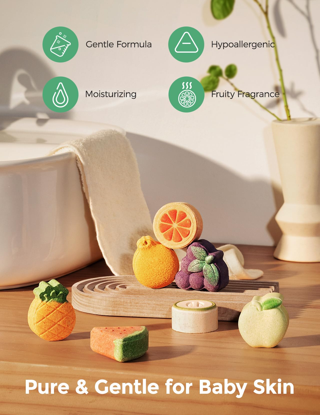 Momcozy 14-Pack Fruit Bath Bombs with Essential Oil – Fun, Safe Bath Time Gift for Kids