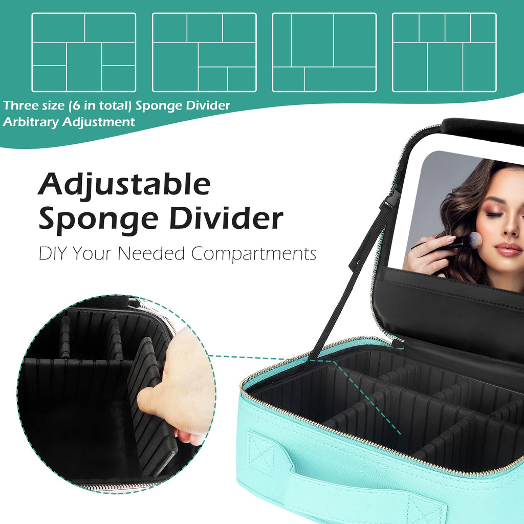 MOMIRA Travel Makeup Bag with Lighted Mirror – Waterproof, Adjustable Brightness, 6-Partition Organizer