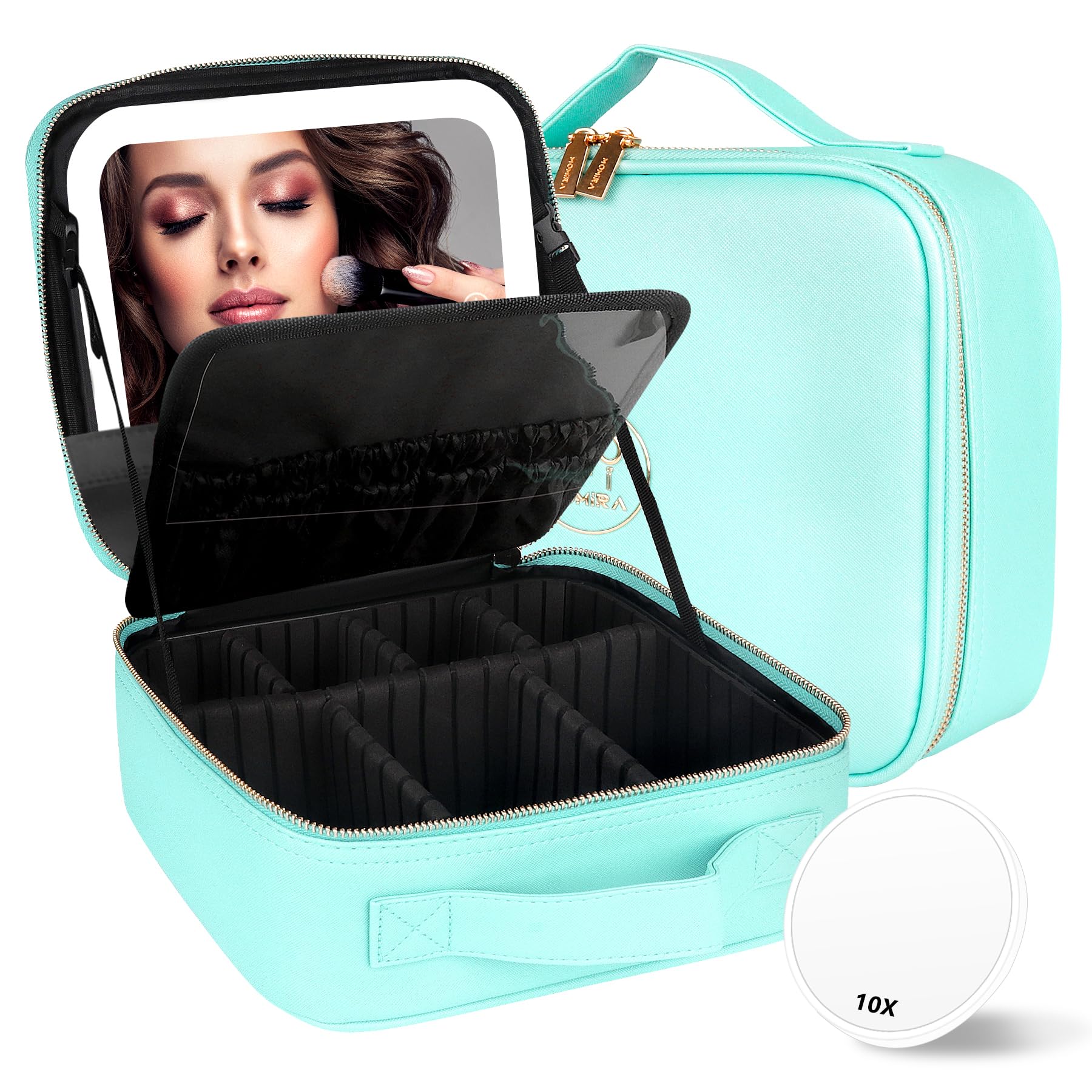 MOMIRA Travel Makeup Bag with Lighted Mirror – Waterproof, Adjustable Brightness, 6-Partition Organizer