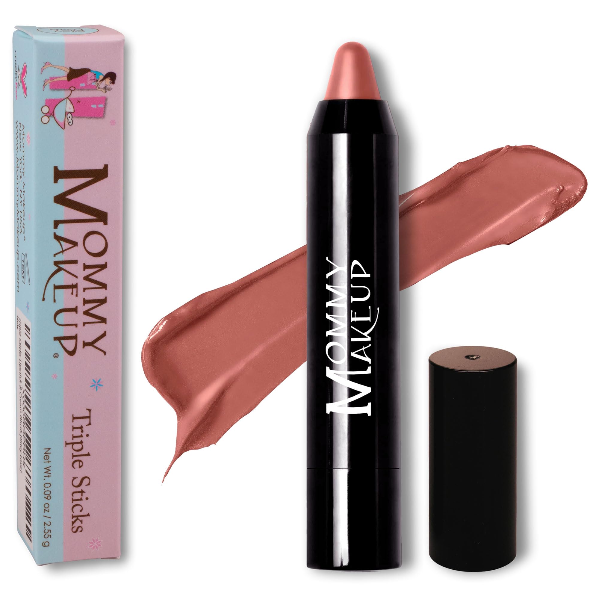 Mommy Makeup Triple Sticks: Lipstick, Cream Blush & Treatment in Bare Babe