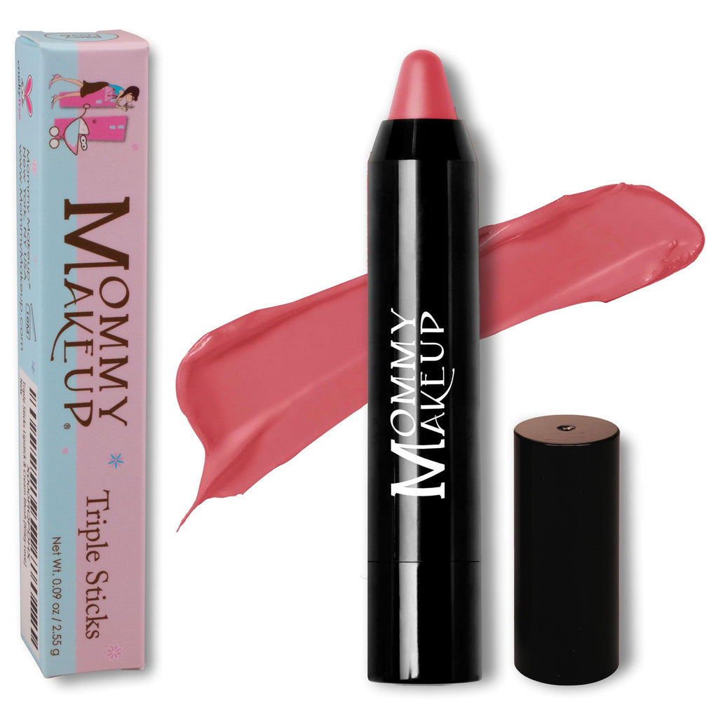 Mommy Makeup Triple Sticks: Lipstick, Cream Blush & Treatment in Paris Pink