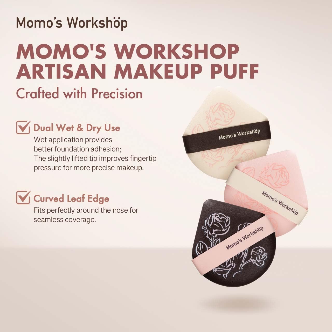 Momo's Workshop Rose Series Makeup Sponge Set | Hydrophilic Sponges for Dry/Wet Use + Storage Case