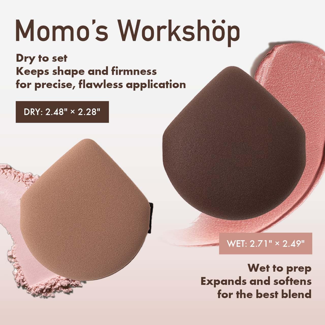 Momo's Workshop Rose Series Makeup Sponge Set | Hydrophilic Sponges for Dry/Wet Use + Storage Case