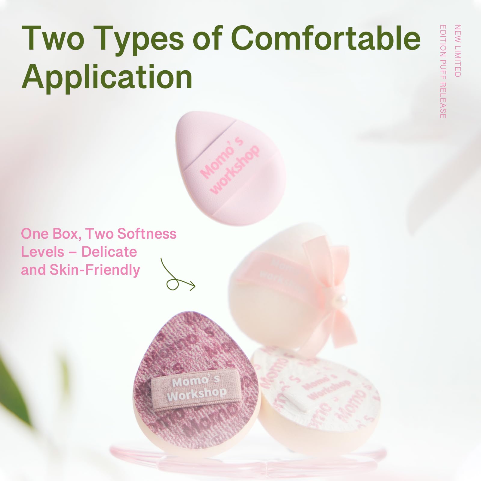 Momo's Workshop Mini Denim Makeup Sponge Set – 4 Pink Sponges + Travel Pouch