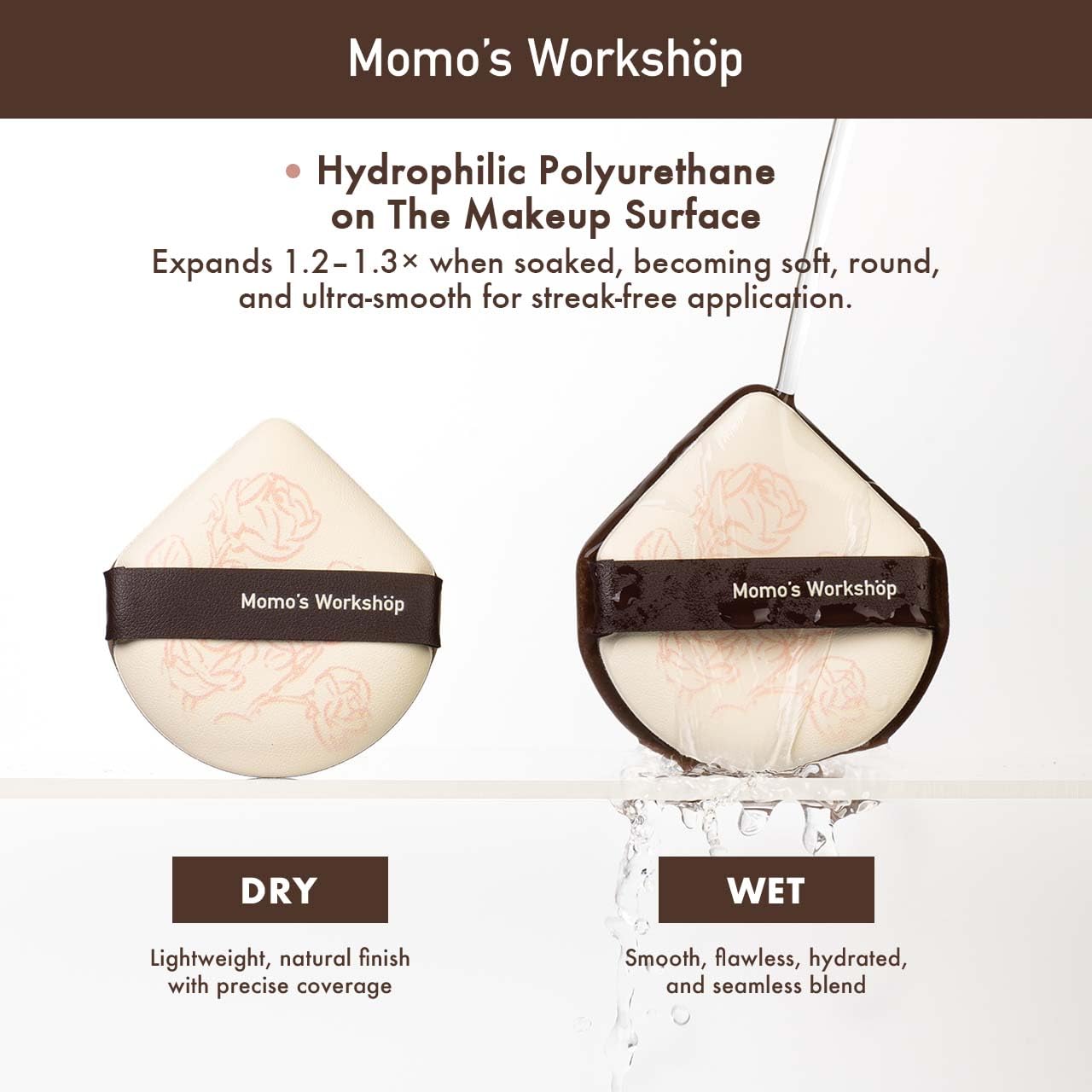Momo's Workshop Rose Series Makeup Sponge Set | Hydrophilic Sponges for Dry/Wet Use + Storage Case