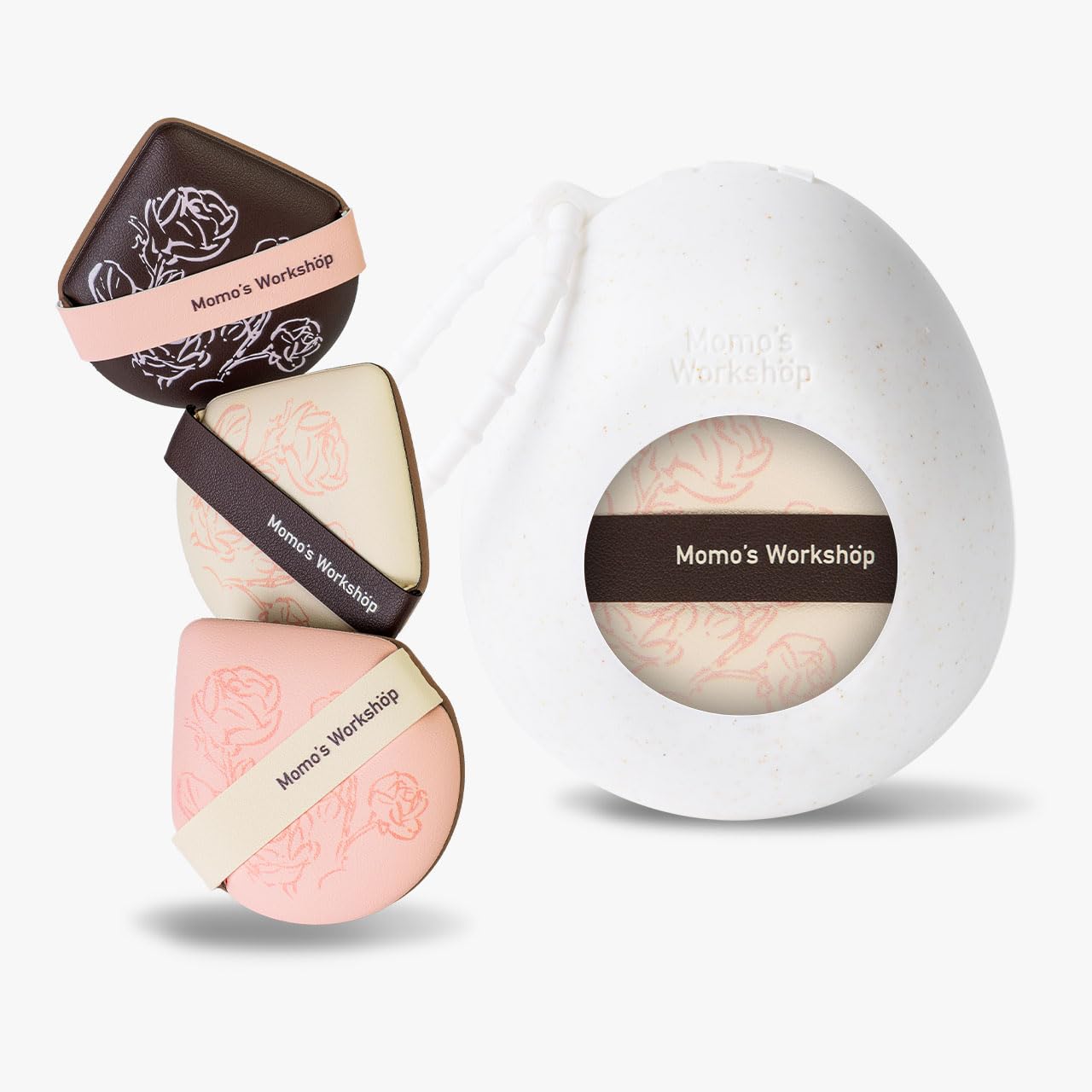 Momo's Workshop Rose Series Makeup Sponge Set | Hydrophilic Sponges for Dry/Wet Use + Storage Case