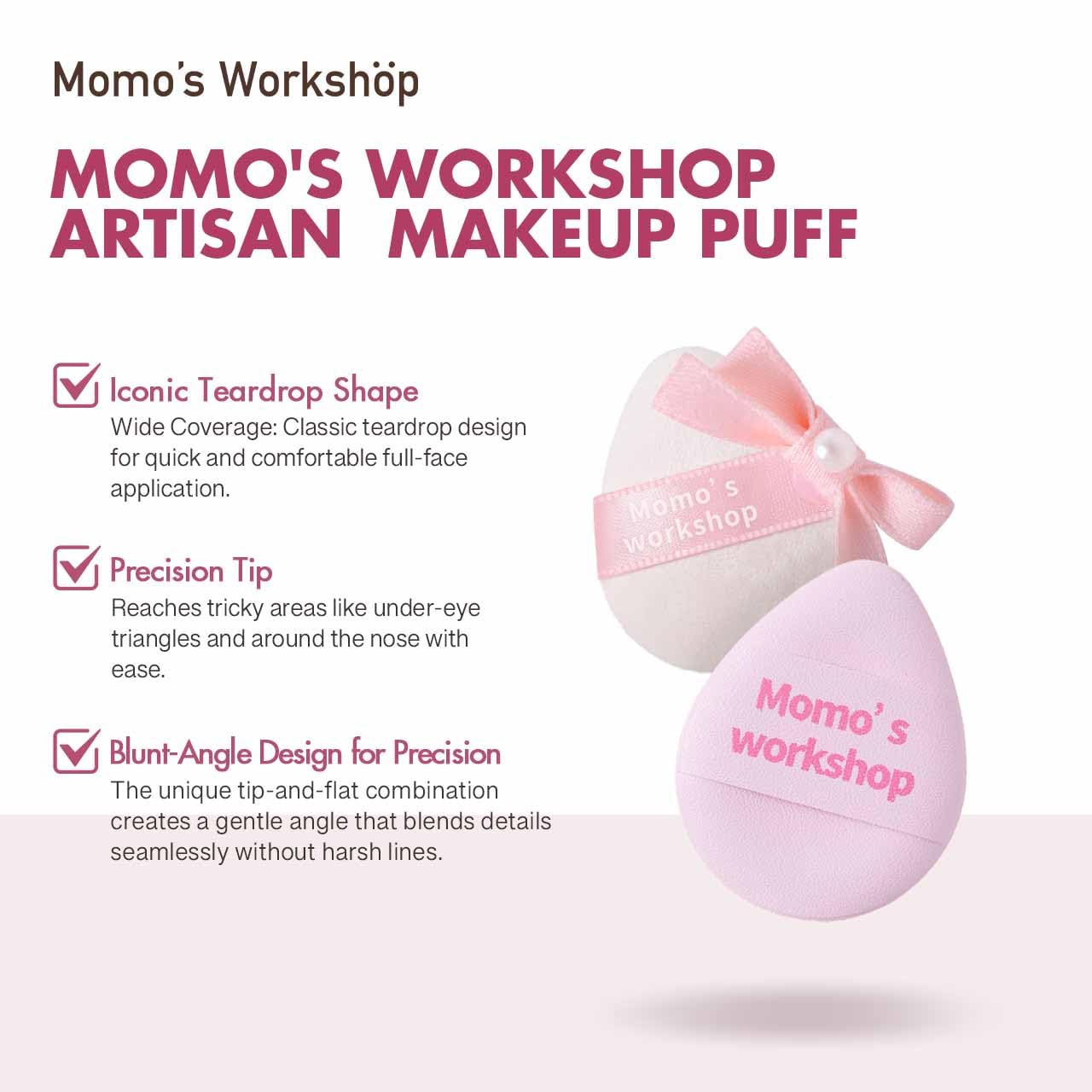 Momo's Workshop Mini Denim Makeup Sponge Set – 4 Pink Sponges + Travel Pouch