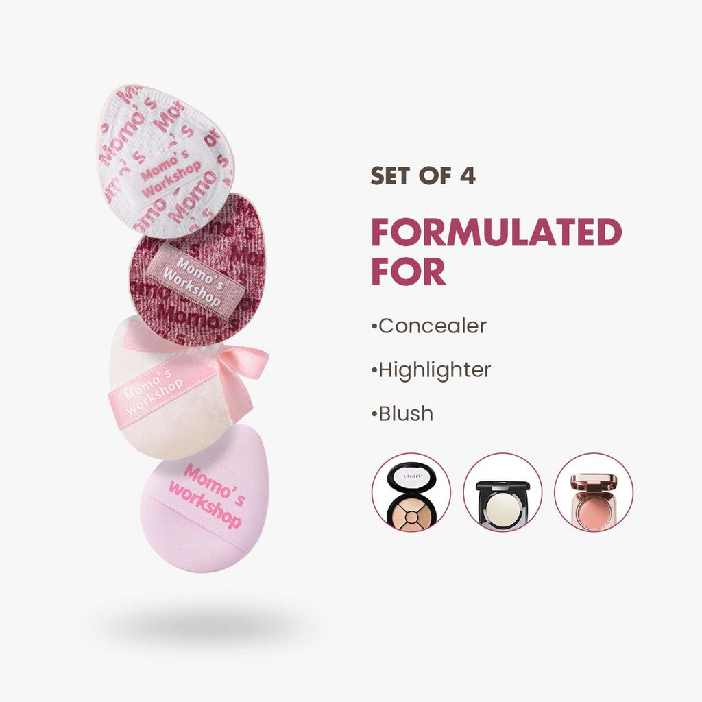 Momo's Workshop Mini Denim Makeup Sponge Set – 4 Pink Sponges + Travel Pouch