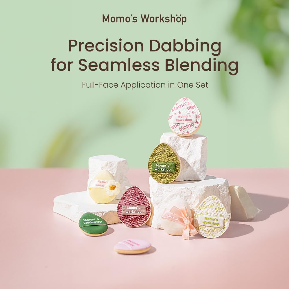 Momo's Workshop Mini Denim Makeup Sponge Set – 4 Pink Sponges + Travel Pouch