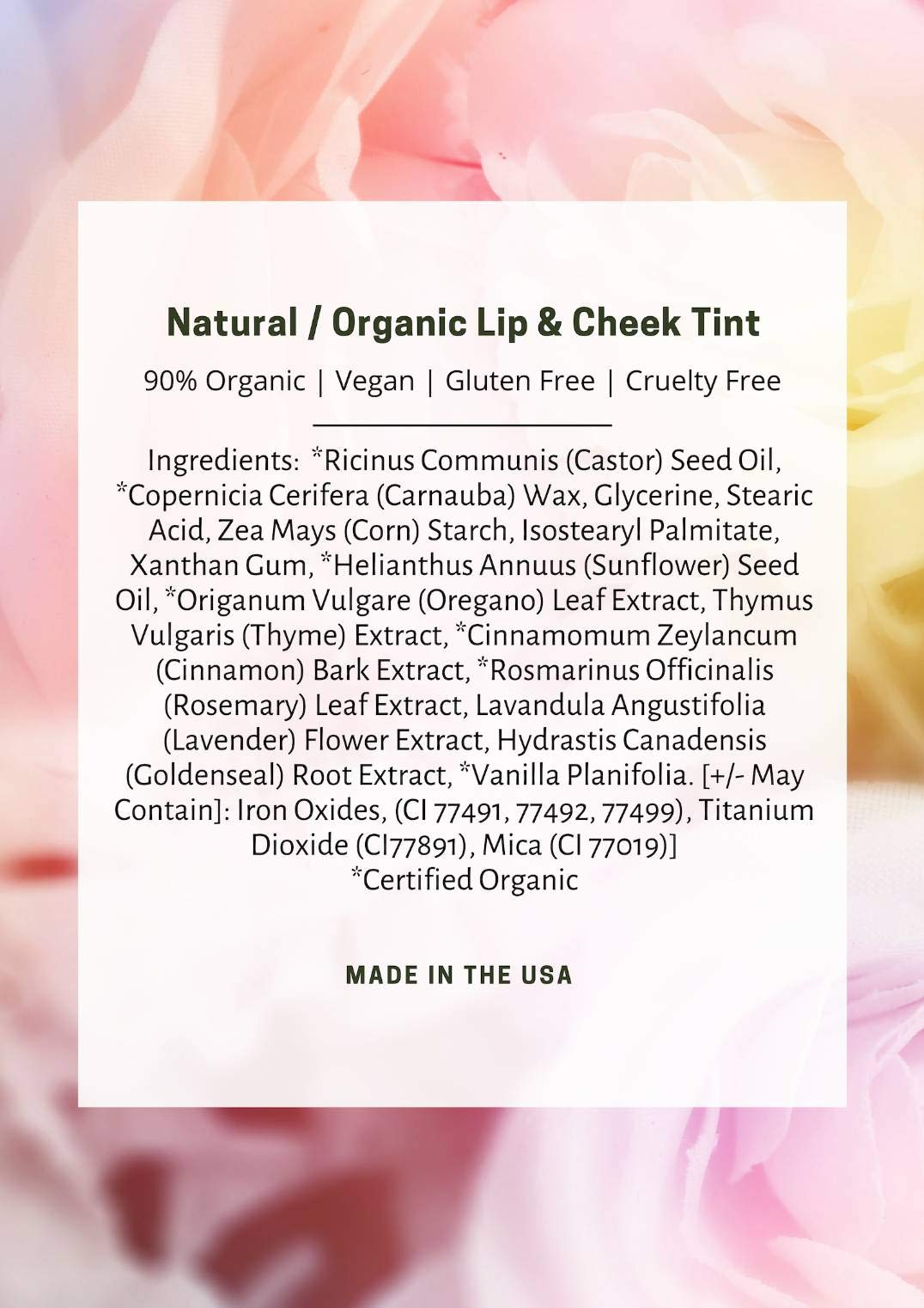 Mom's Secret Natural Cream Blush Stick Cheek Tint Sienna — 100% Natural, Vegan, Cruelty-Free, Made in USA
