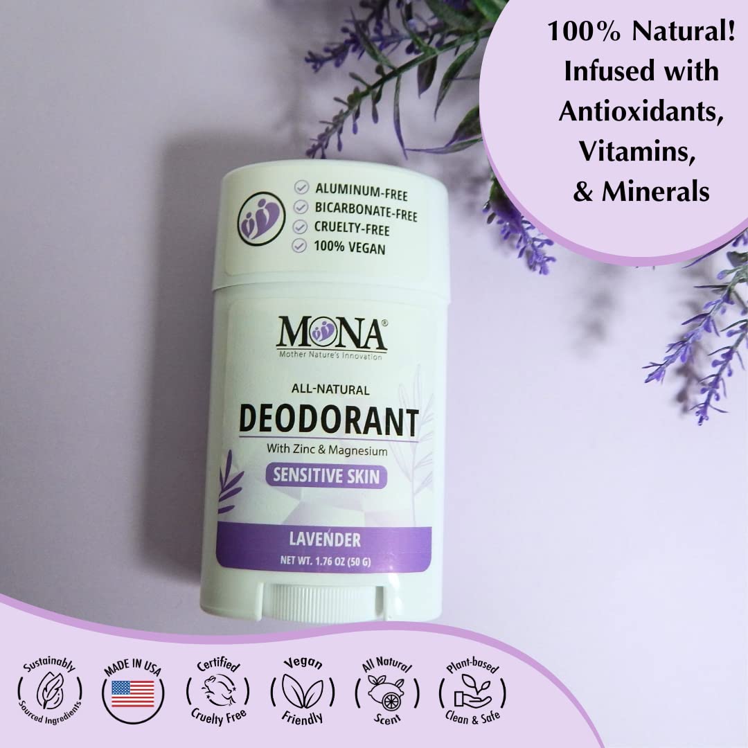 MONA Lavender All-Natural Deodorant for Sensitive Skin – Aluminum & Baking Soda Free | 1.76 oz