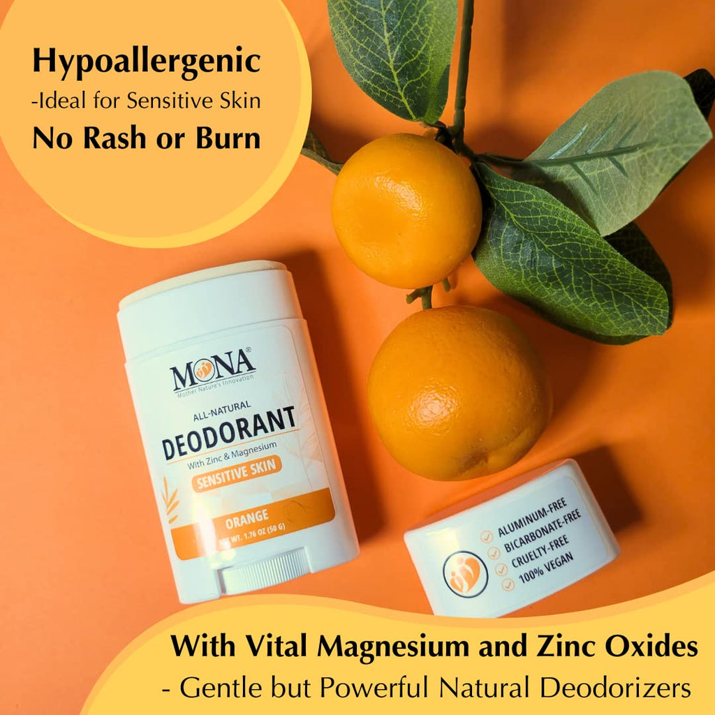 MONA All Natural Deodorant for Women & Men – Sensitive Skin, No Aluminum, Orange 1.76 oz