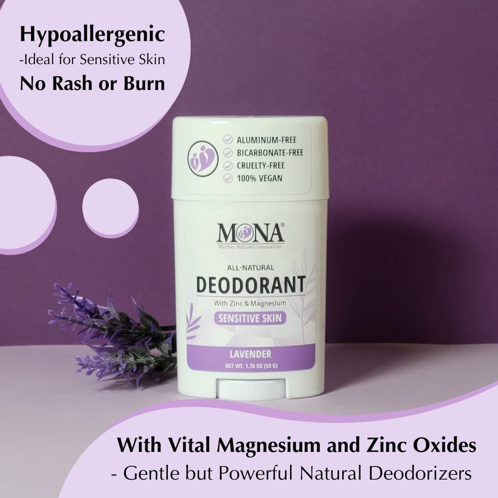 MONA Lavender All-Natural Deodorant for Sensitive Skin – Aluminum & Baking Soda Free | 1.76 oz