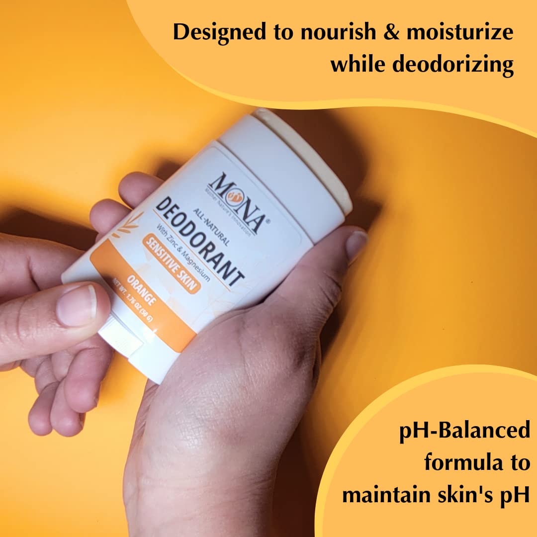 MONA All Natural Deodorant for Women & Men – Sensitive Skin, No Aluminum, Orange 1.76 oz